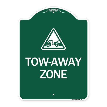 Designer Series Tow-Away Zone With Graphic, Green & White Aluminum Architectural Sign